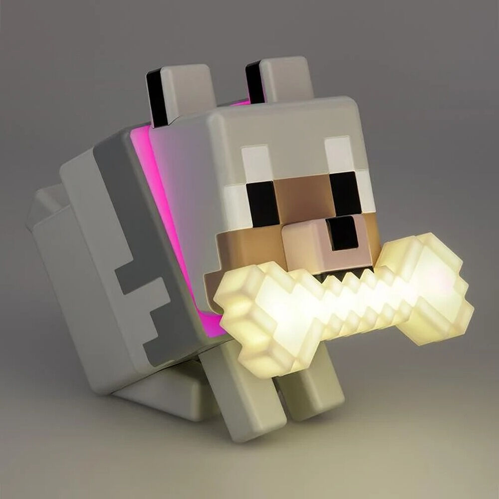 Lámpara Táctil Lobo de Minecraft: Glo Buddies con Collar Multicolor