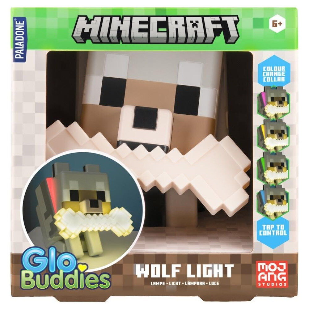 Lámpara Táctil Lobo de Minecraft: Glo Buddies con Collar Multicolor