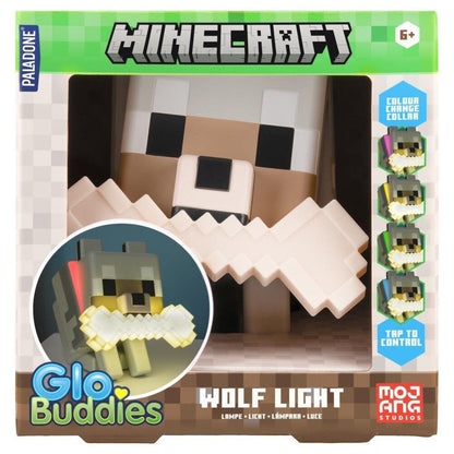 Lámpara Táctil Lobo de Minecraft: Glo Buddies con Collar Multicolor